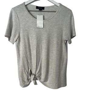 NWT Karen Kane Side Tie Top size Small Heather Grey Short Sleeve Textured Basic